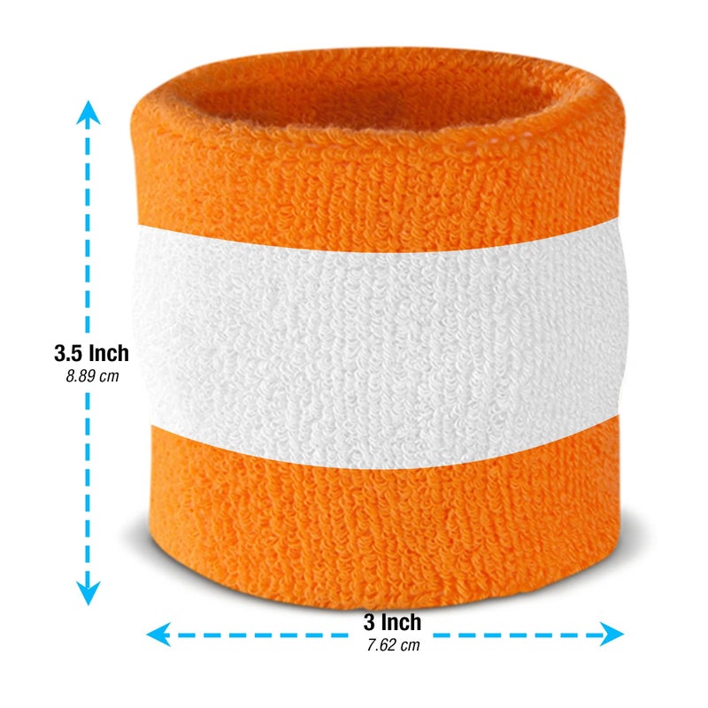 Suddora Striped Sweatband Set, Moisture Wicking 2 Wristbands and 1 Headband, Breathable Athletic Sweat Bands for Sports, Costumes & Cosplay, Matching Bands to Wear with Jersey, Orange White Orange - Image 5